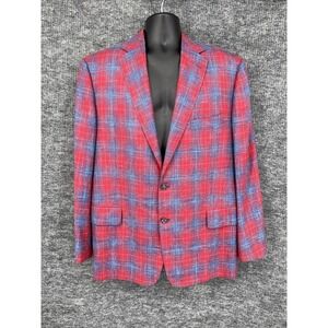 Harry Rosen Blazer Mens 50 Red Blue Plaid Sport Coat Jacket Bespoke Tailoring